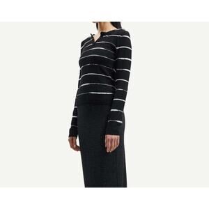 Samsoe May Crew Neck Black Stripe Cotton Alpaca Fuzzy Sweater - Size S